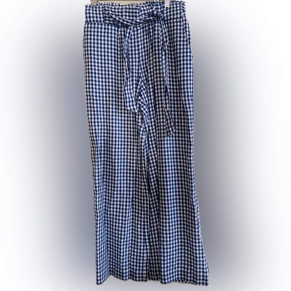 GINGHAM LINEN PANTS W POCKETS
